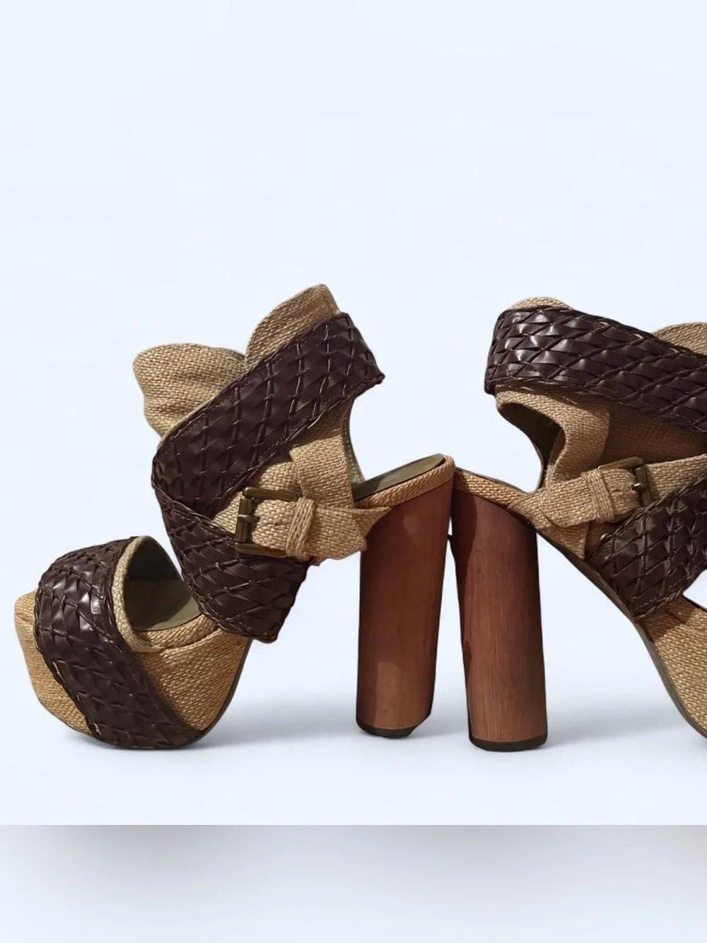 NEW Jeffrey Campbell Rare ❤️‍🔥 Tan Dark Brown jute & Leather Platform Heels 7.5
